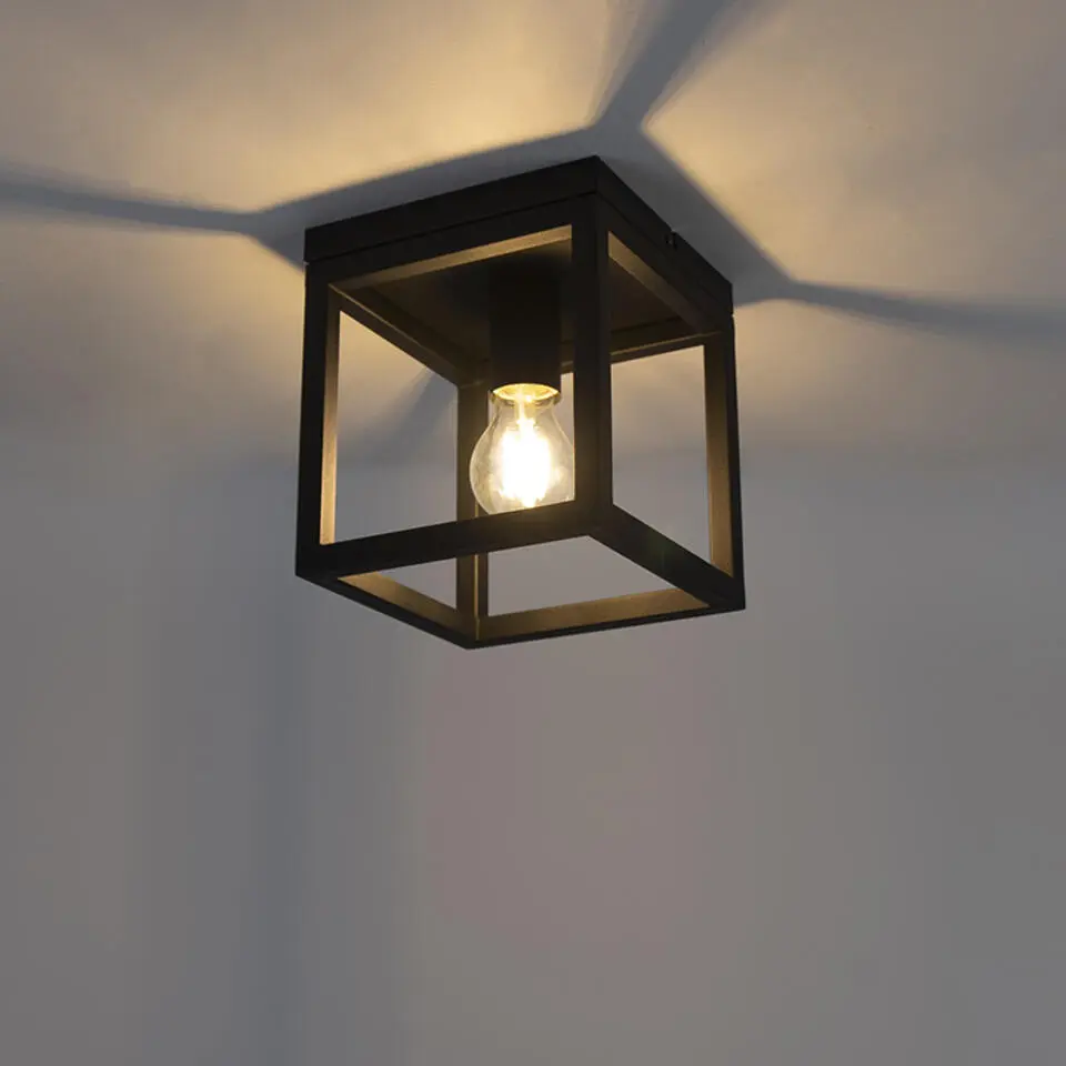 Qazqa plafondlampen cage zwart e27