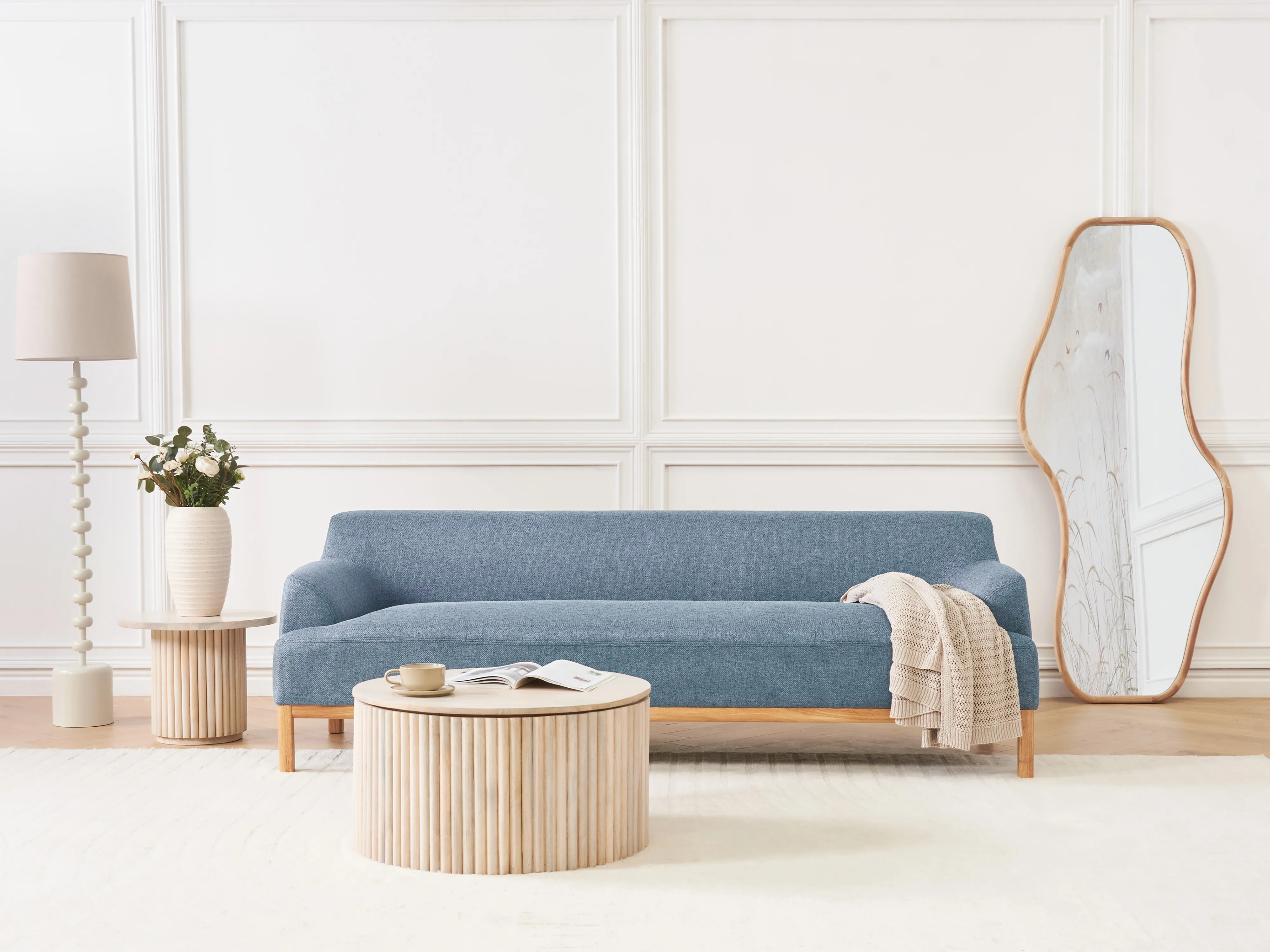 Bank 3-zits SOSJO Stof Blauw