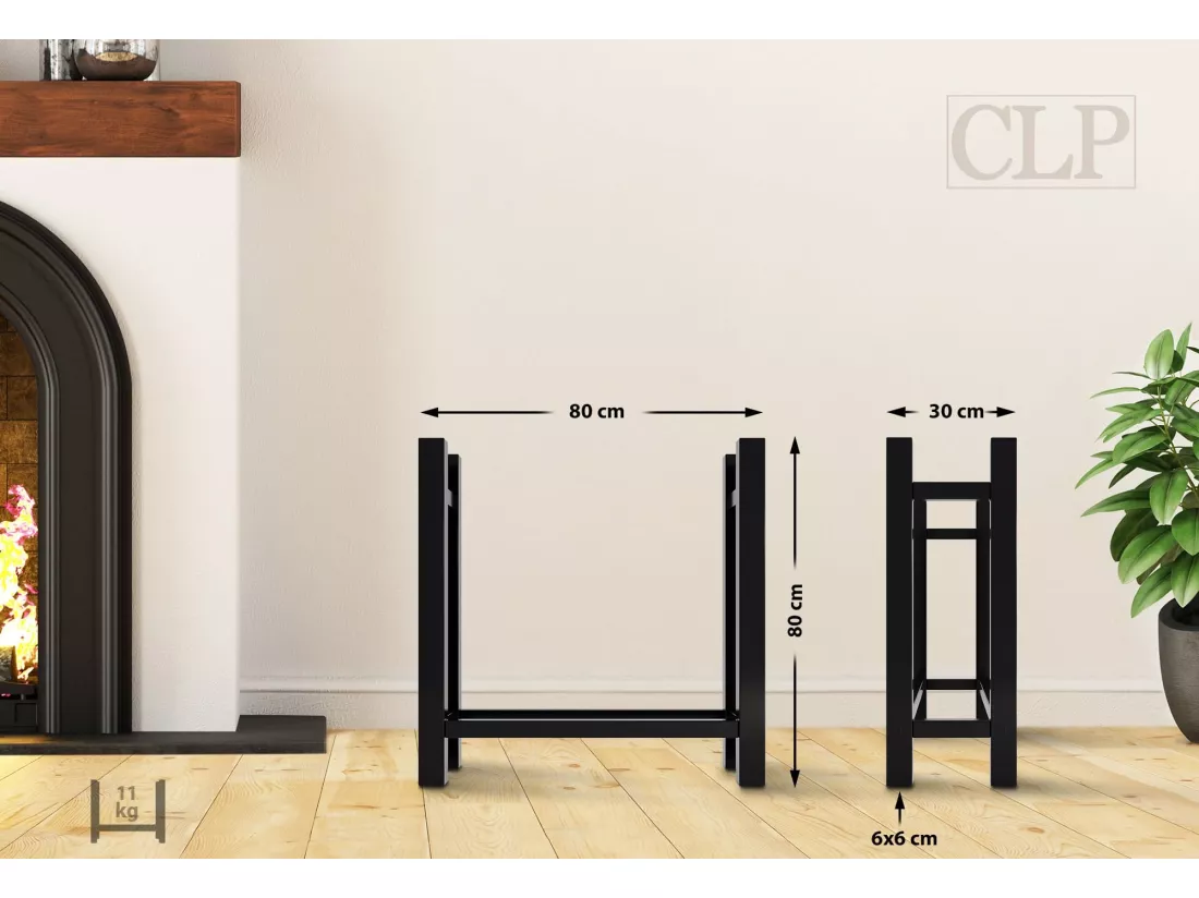 Etagère bois de cheminée - Métal - 30x80x80 cm - Noir - Medya