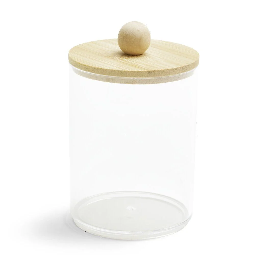 Pot de rangement pour coton tige avec couvercle bambou Ø6,5xH9,5cm