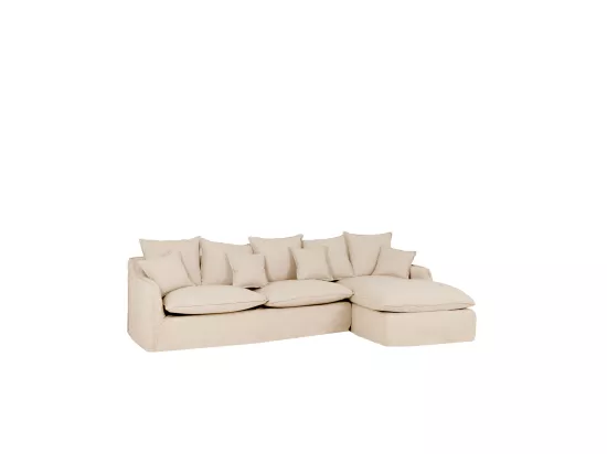 Canapé 3 places d'angle droite en coton et lin déhoussable beige