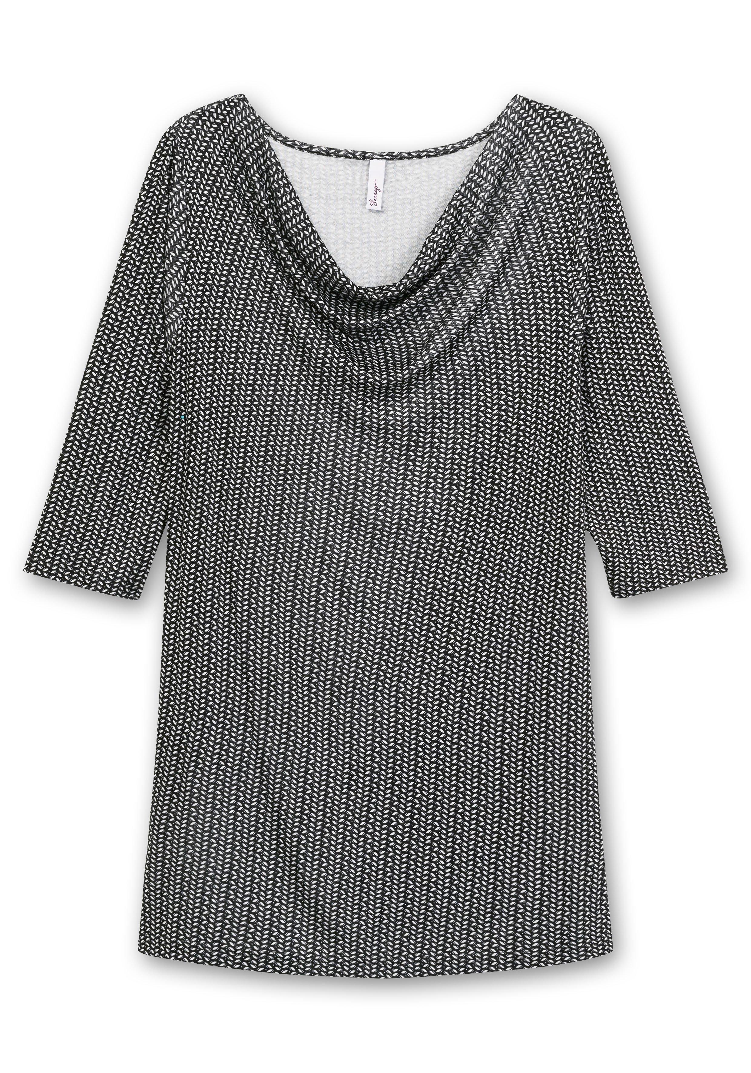 Longshirt mit Minimalprint und Wasserfallkragen