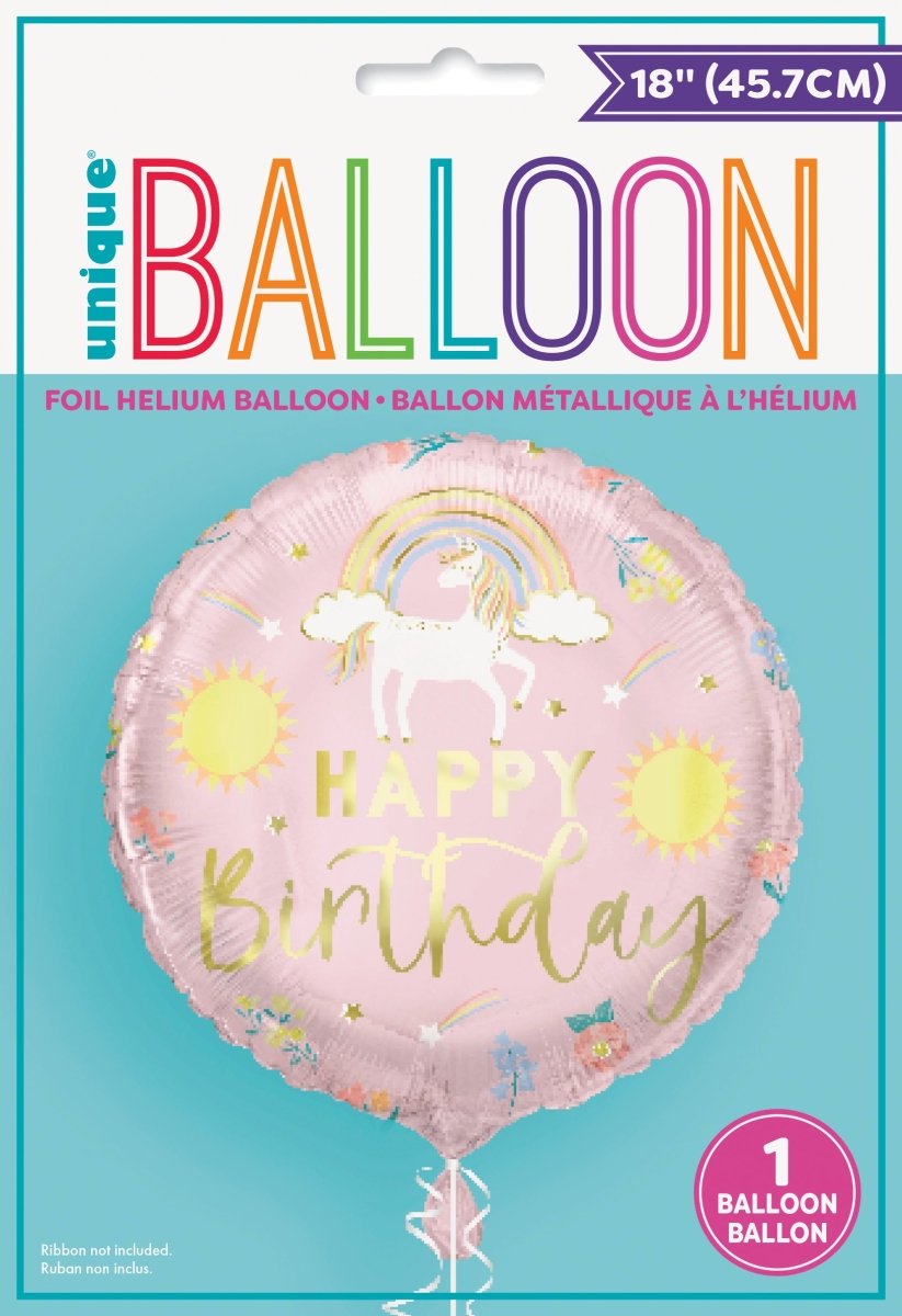 Happy Birthday Helium Ballon Unicorn Leeg 45cm