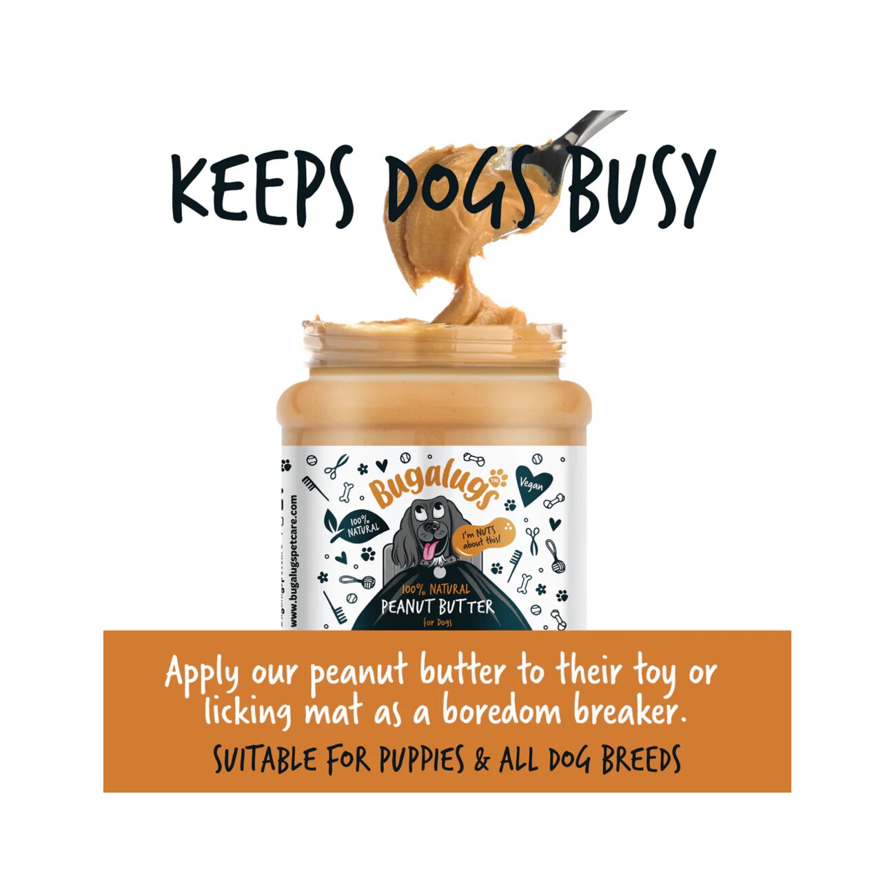 Bugalugs 100% Natürliche Erdnussbutter für Hunde Proteinreicher Snack ohne Zucker, Salz & Palmöl