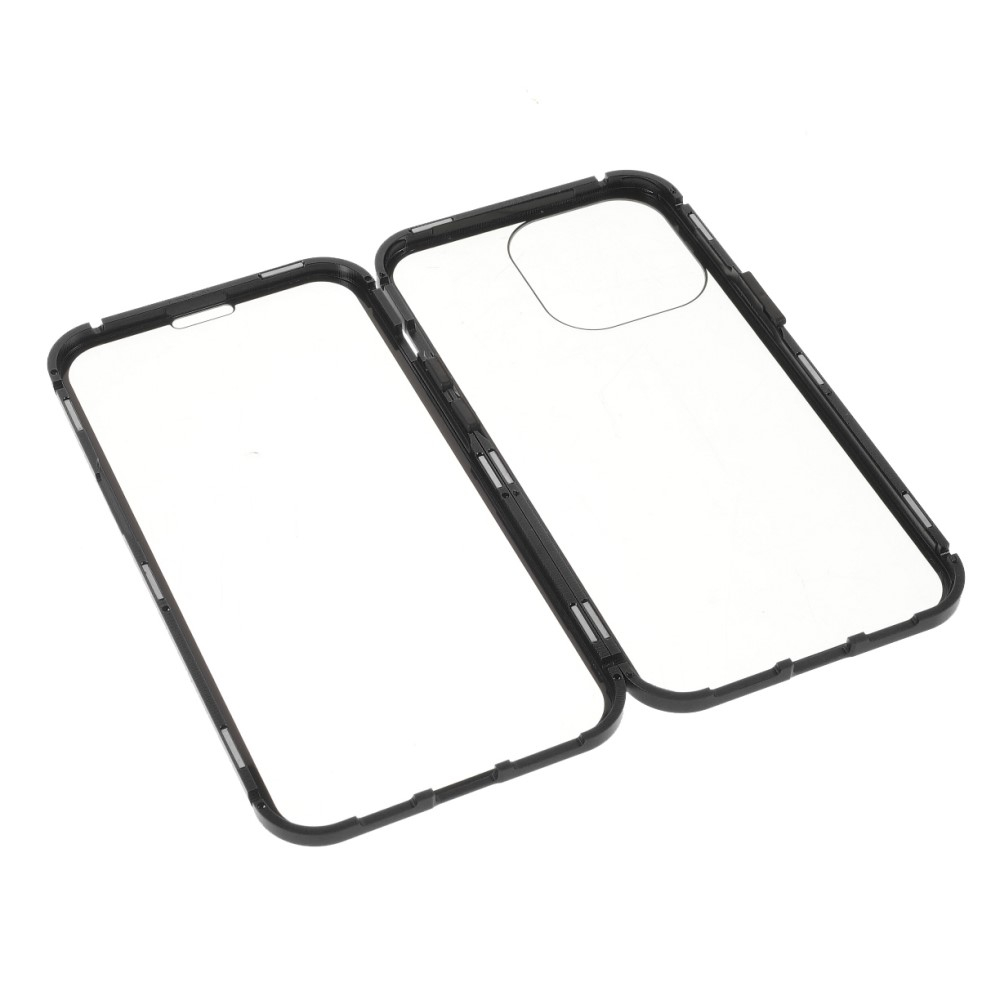 iPhone 13 Pro Magnetische Alu Schutzhülle mit Panzer Glas Backcover   Displayschutz (Magnet-Technologie) - Schwarz