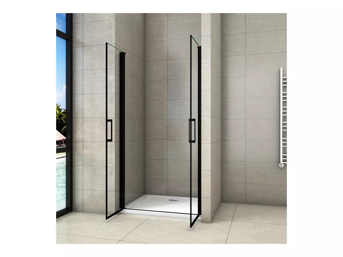 Porte de douche battante 90x200cm profilé noir mat Porte de douche Hauteur 200cm en 8mm verre securit anticalcaire