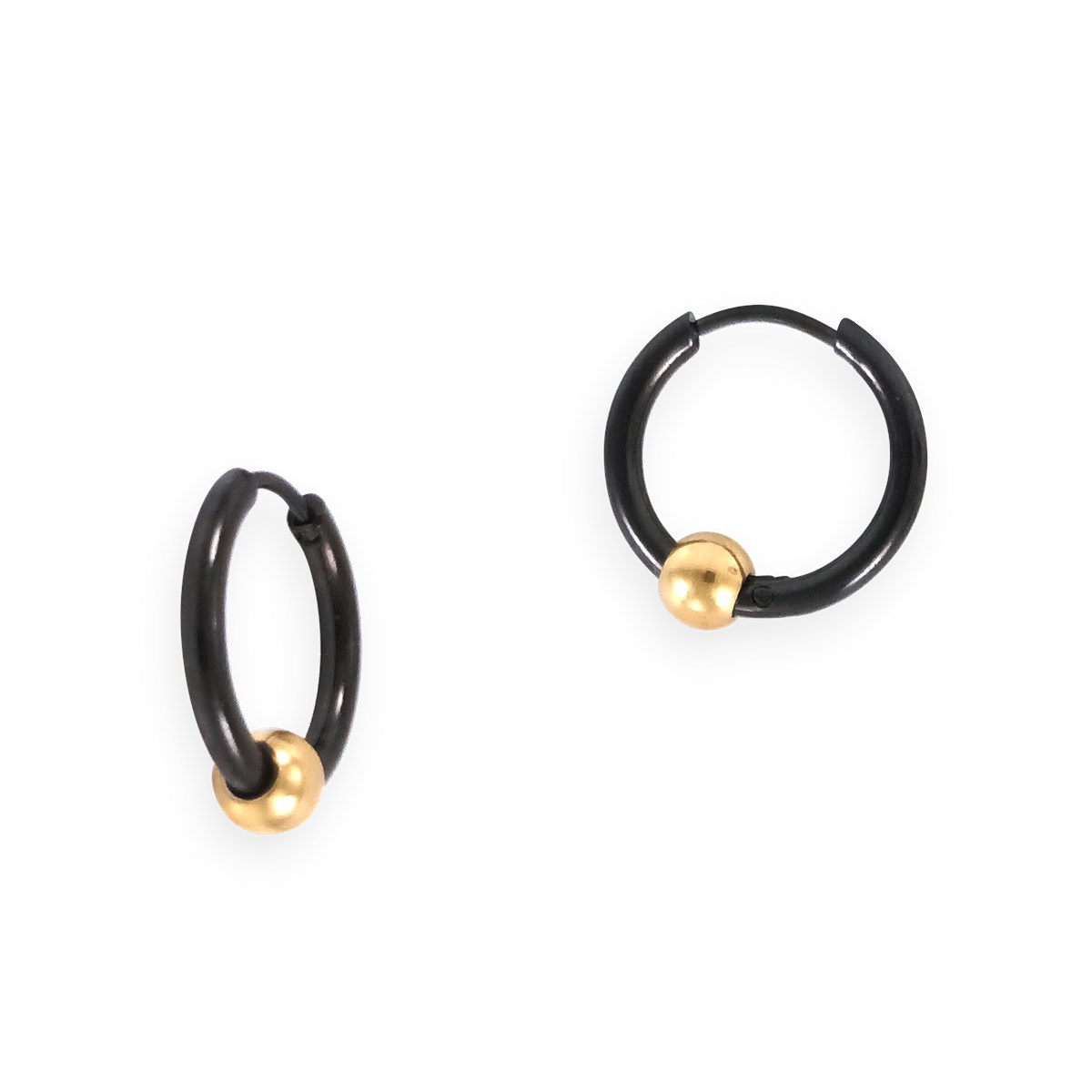 Boucles d'oreilles créoles acier noires et plaqué jaune 1,5 cm