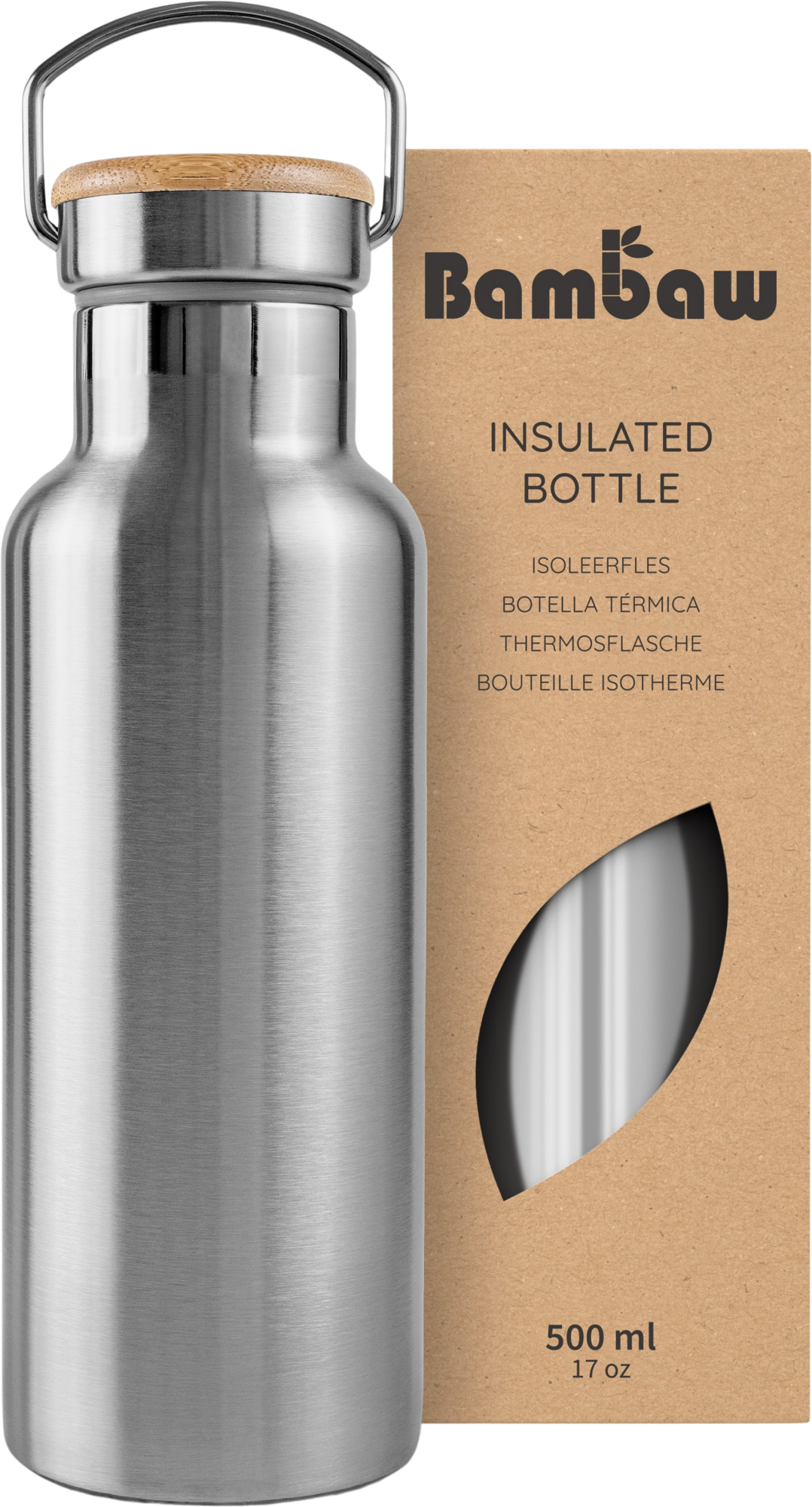 Bambaw  Thermosflasche aus Edelstahl 500 ml, Natural Steel