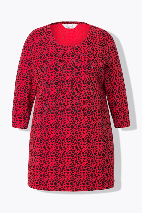 Longshirt, Leomuster, Glitzer-Statement, 3/4-Ärmel