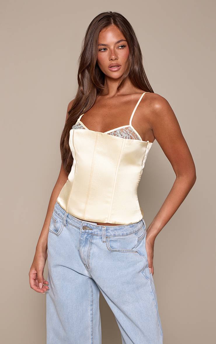 Citron Top Corset À Bretelles En Satin Et Dentelle