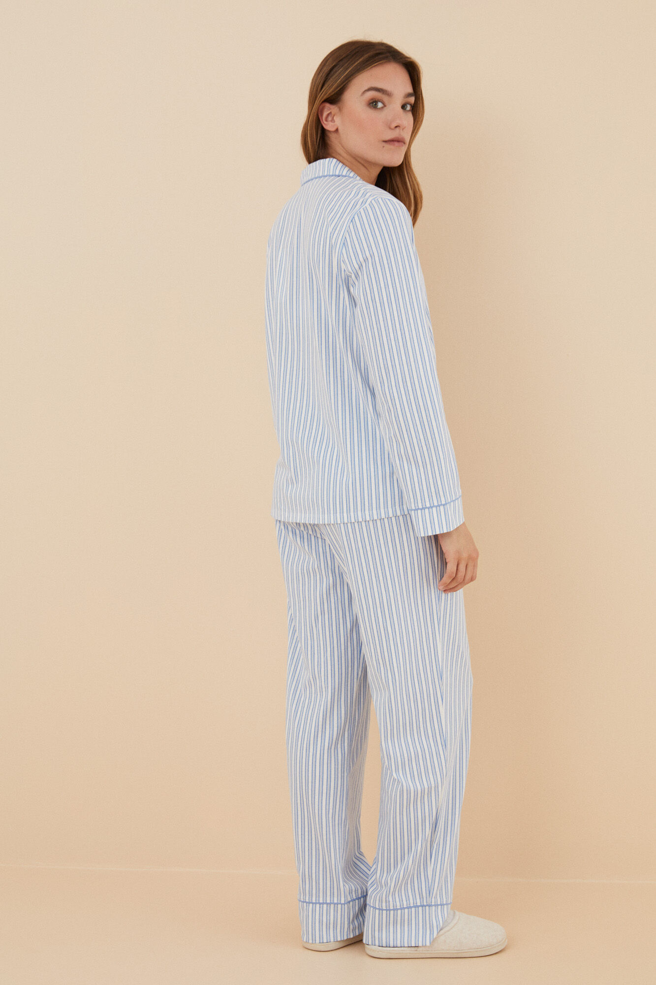Pijama estilo camisa listrada 100% algodão azul