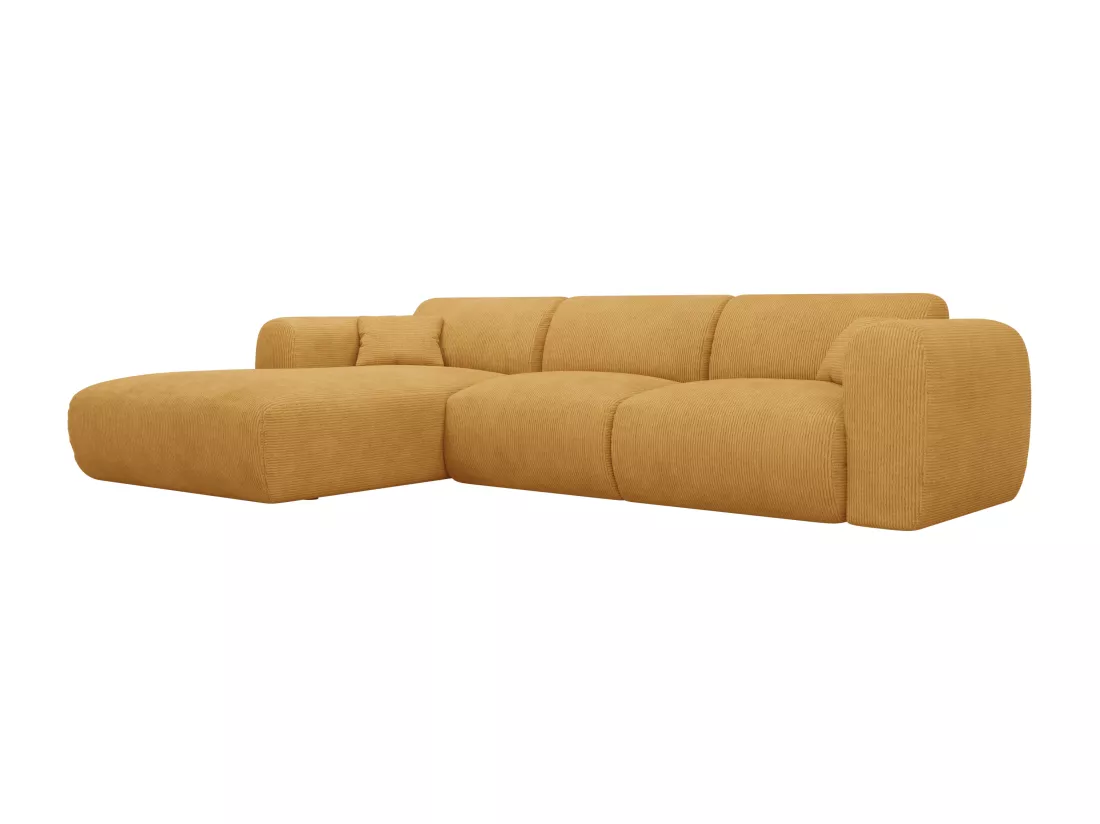 Grand canapé d'angle gauche en tissu texturé jaune moutarde POGNI de Maison Céphy