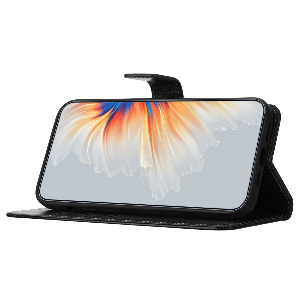 iPhone 16 Pro Max Leder Tasche Wallet - Mandala Flowers Imprint - Schwarz