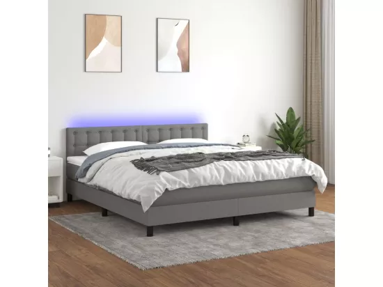 Sommier tapissier et matelas et LED Gris foncé 160x200 cm Tissu