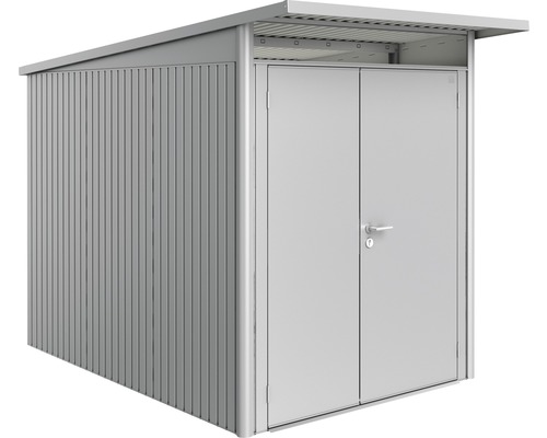 Biohort AvantGarde tuinhuis met dubbele deuren, formaat A3, inclusief plank en gereedschapshouder, 180 x 300 cm, zilver-metallic