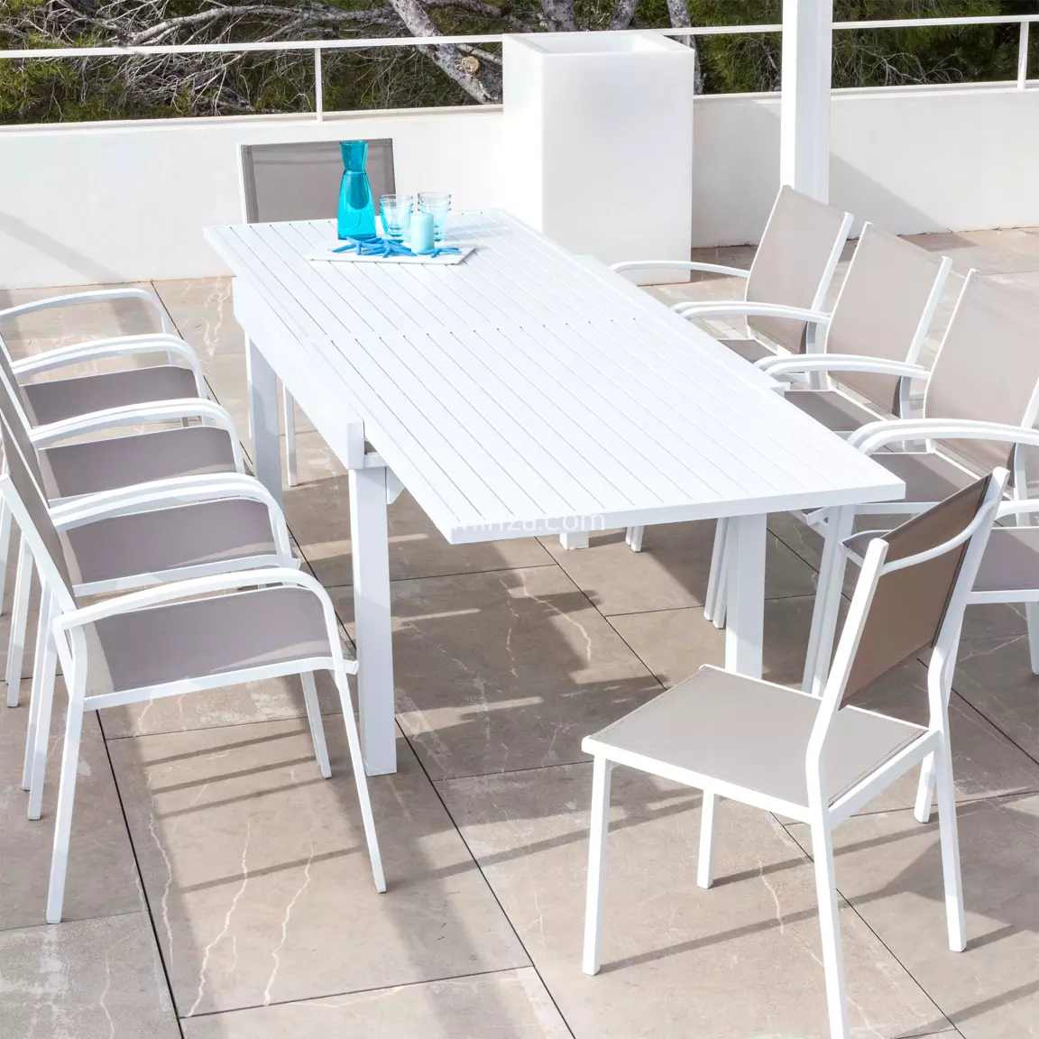 Table de jardin extensible aluminium 12 places (200/320 x 100 cm) Murano Blanc