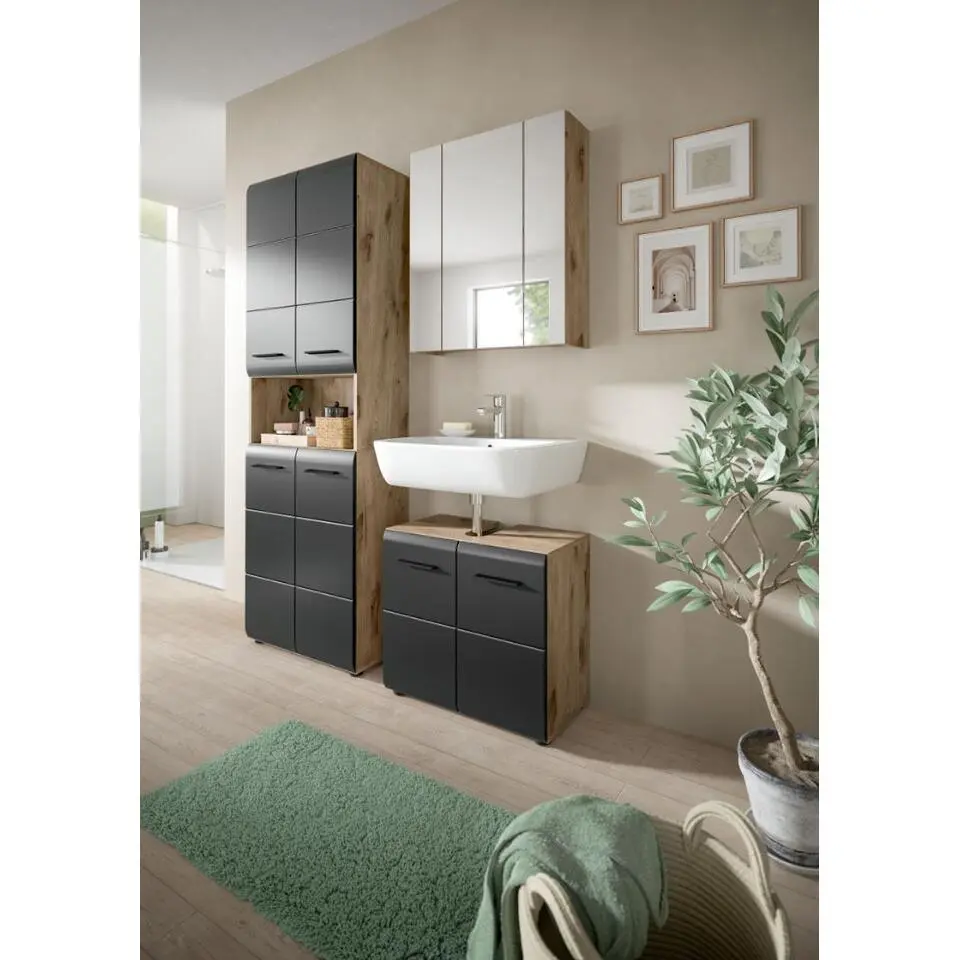 Hioshop Ice badkamer I20 zwart mat- eiken decor