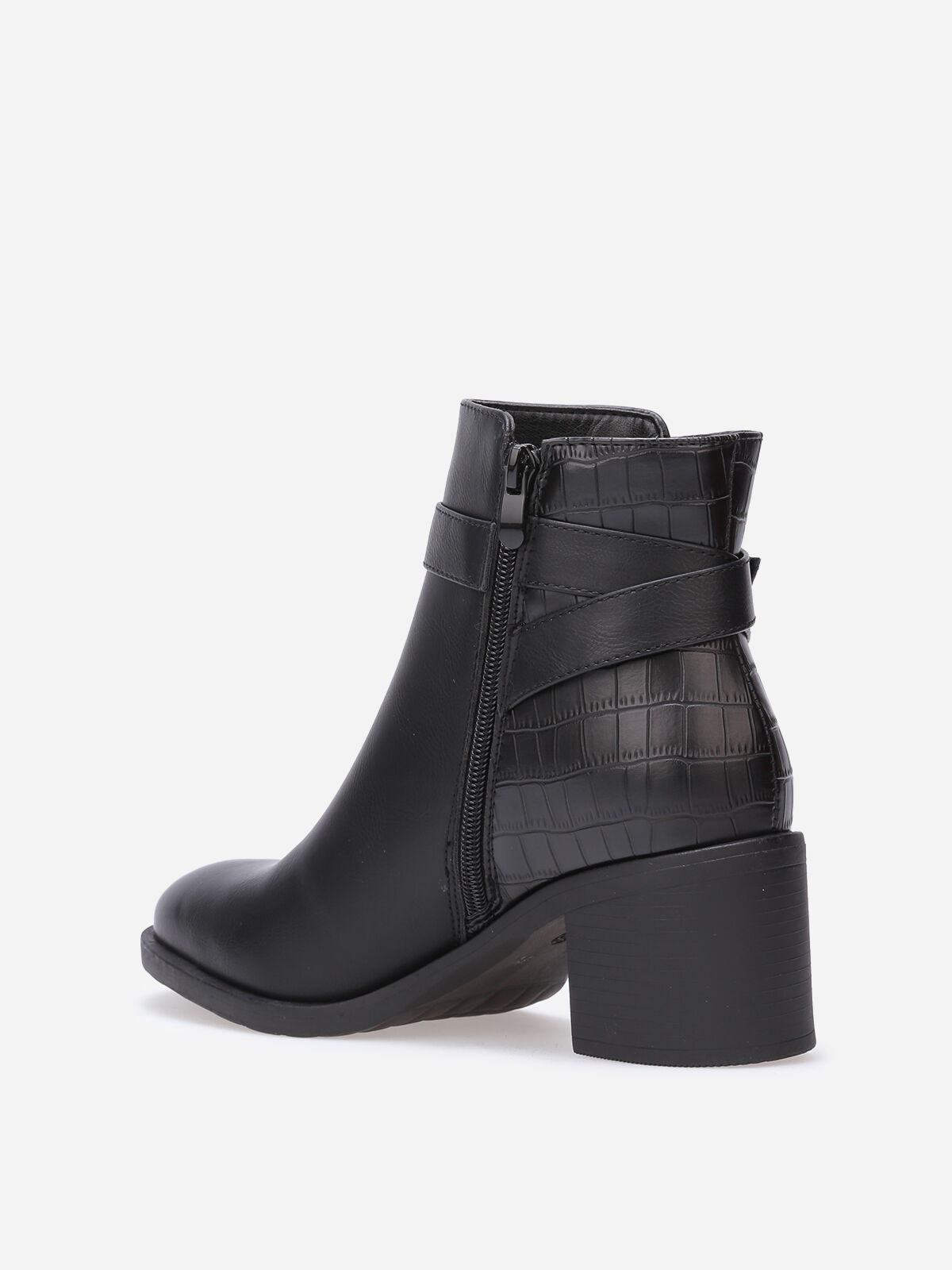 Bottines à simili texturé et boucle- Noir