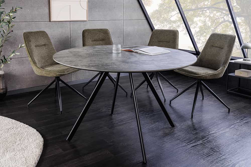 Runder Esstisch ATELIER 100cm grau Beton-Design schwarz Metall