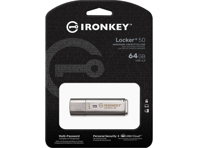 Kingston USB-Stick IronKey Locker  50 64 GB USB-Stick mit AES-256-Verschlüsselung