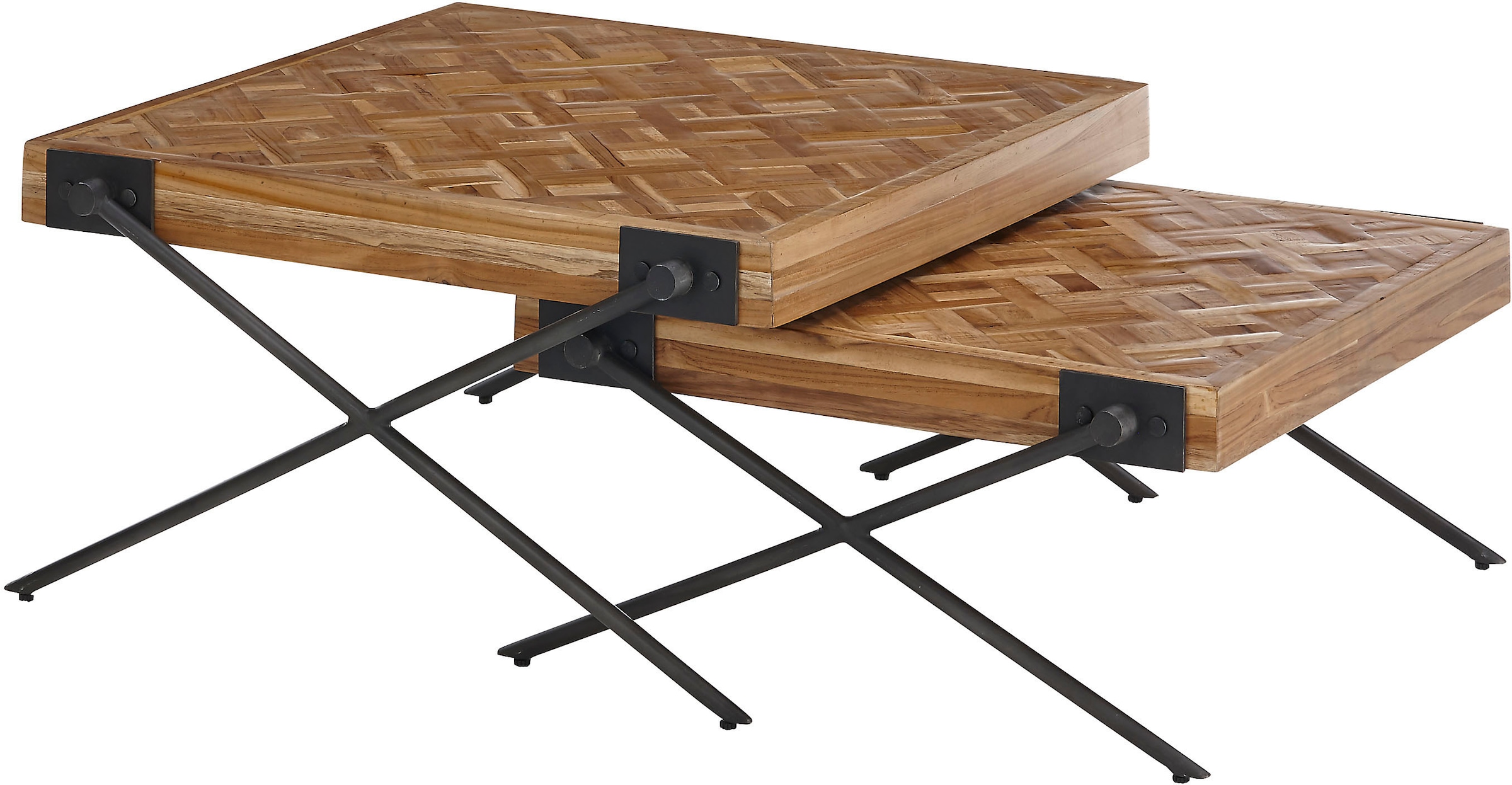 Stolkom Couchtisch »AKONI« 2-er Set Massivholz Teak recycelt mit Muster
