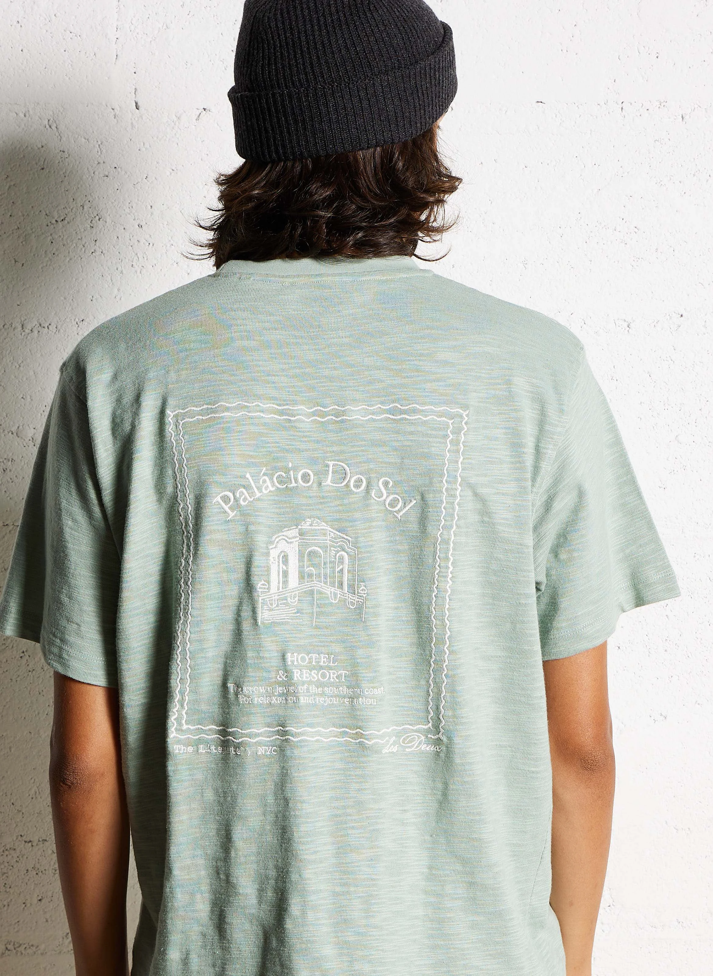 HOTEL - Tee-shirt col rond brodé en coton flammé | Vert