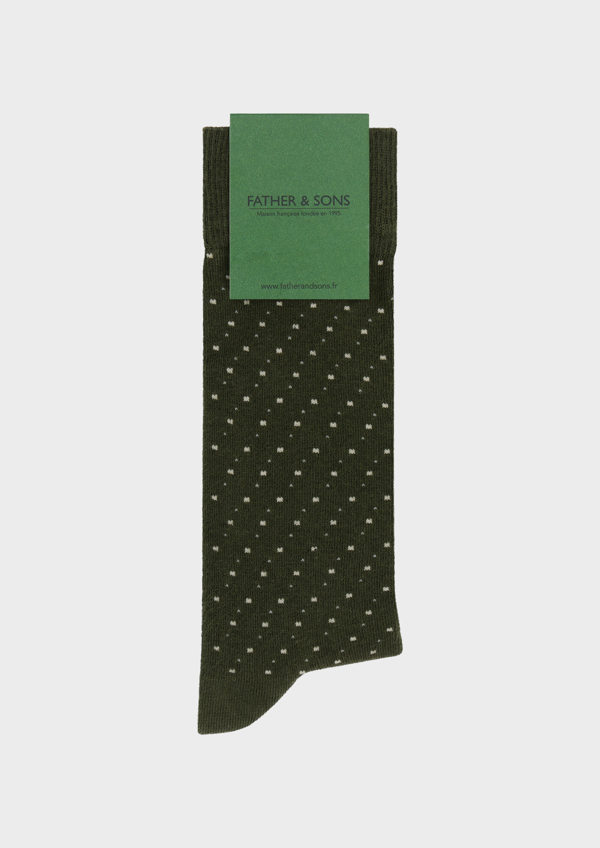 Chaussettes en coton bio mélangé kaki à pois sable et gris