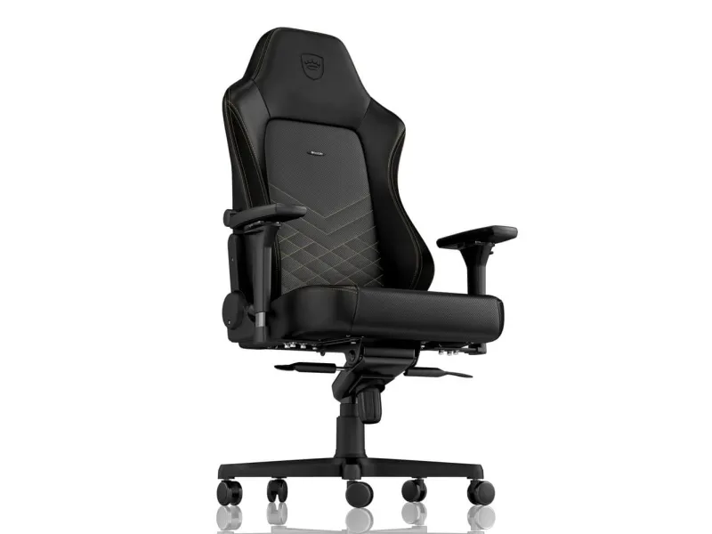 Noblechairs Hero - Stol - ergonomisk - armstøtter - T-formet - vippe - drejeled - aluminium, polyurethan, stål, memory foam, polyuretan vegan falsk læder - sort, guld