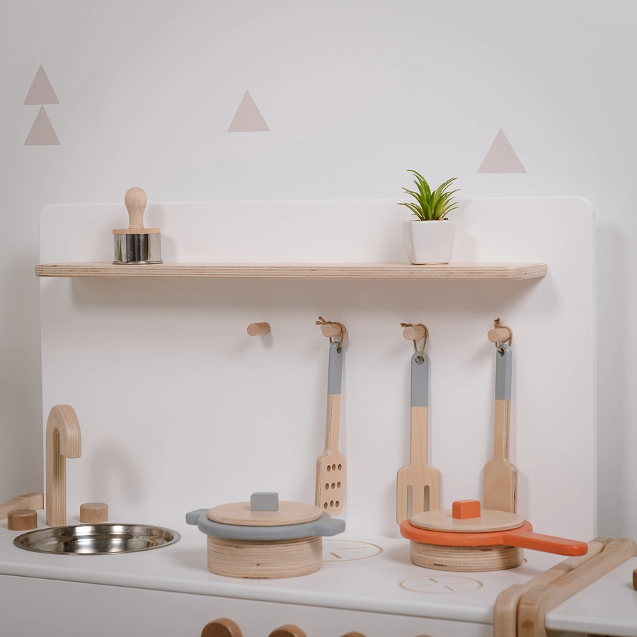 Montessori® Kinderkueche aus Holz XL+kleines Regal - multifunktional - grau Montessori® Kindermöbel mehrfarbig