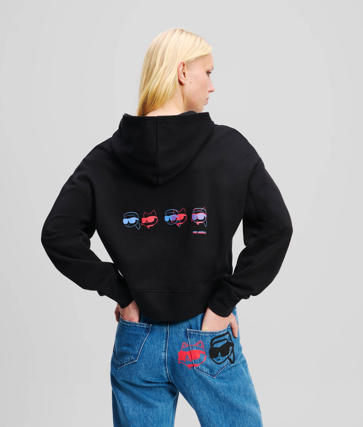 SWEAT À CAPUCHE COURT AVEC IKON DE COULEURS VIVES - Noir