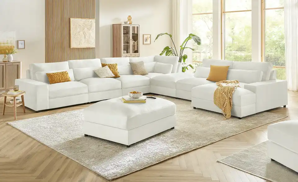 Element Branna Beige Samt Ottomane rechts