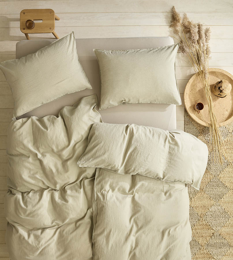 Made lin/bomull sengesett 140x200 beige