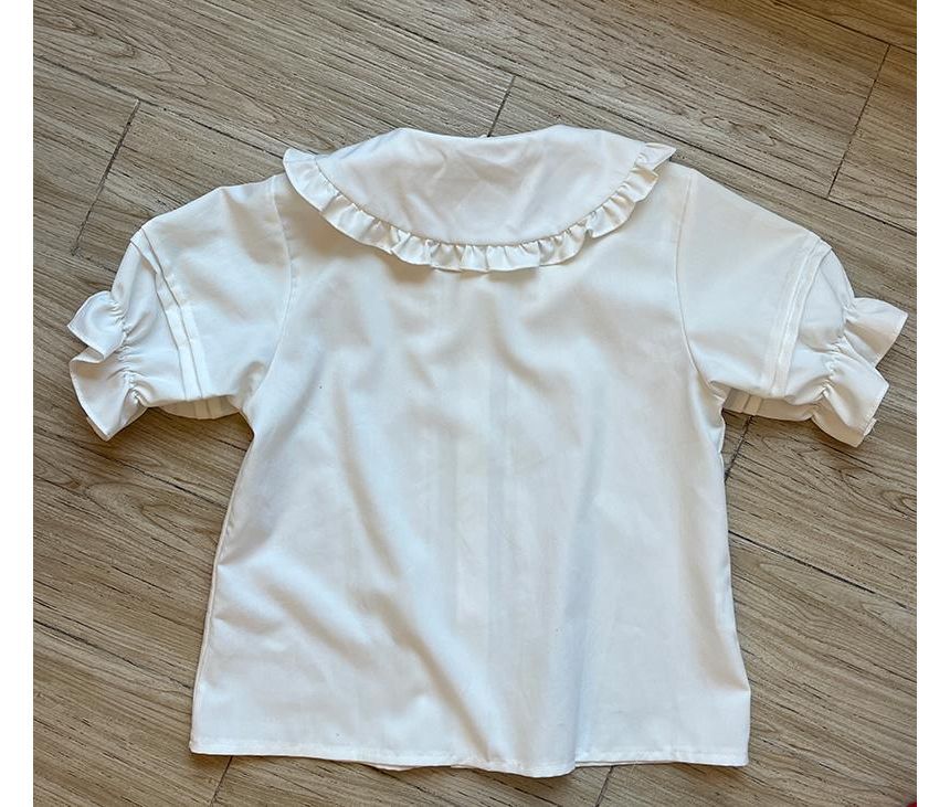 Fabricino - Blouse met pofmouwen, effen kraag, plooitjes en knoopjes