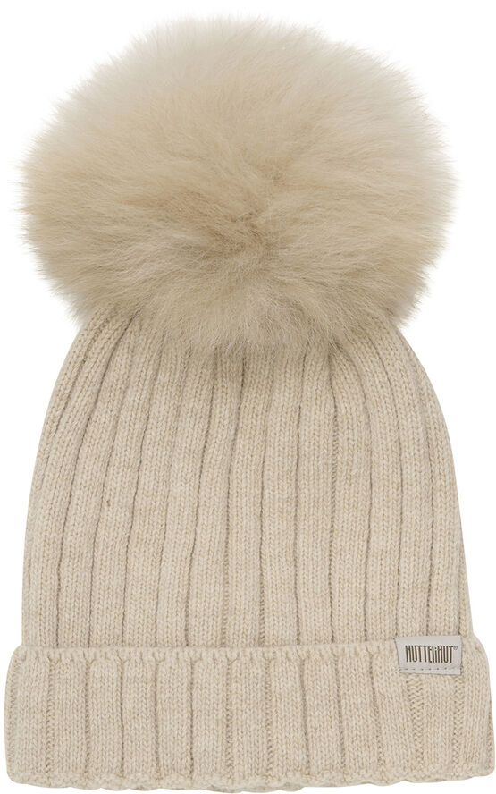 Huttelihut Hat Knit w. Alpaca Pompom Sand melange
