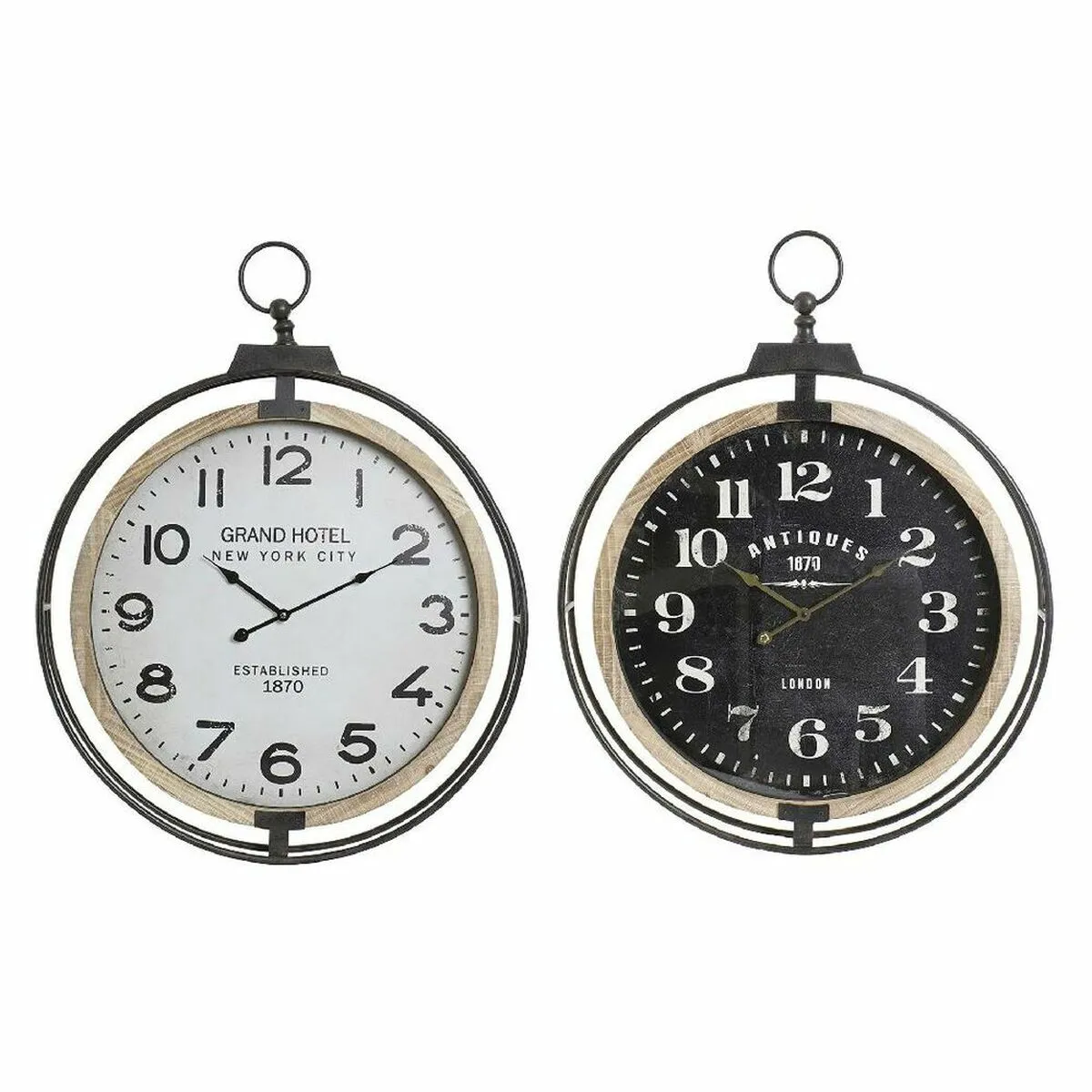 DKD Home Decor Horloge Murale Verre/Bois - Lot de 2