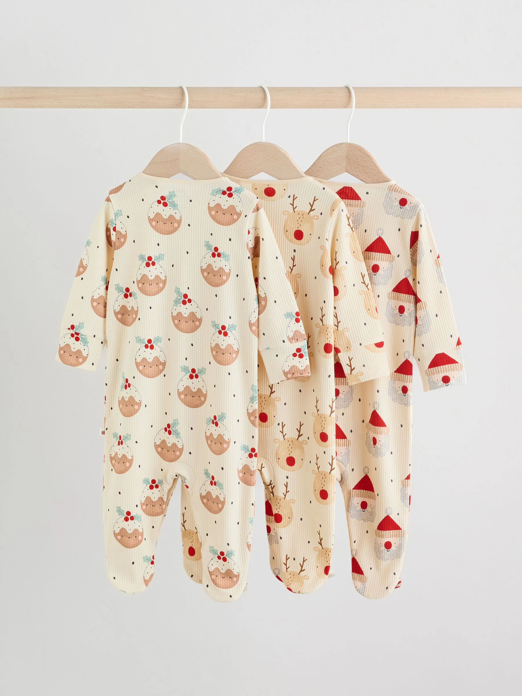 Ecru - Baby Kerstmis pyjama's met drukknopen 3 stuks (0mnd-2jr)