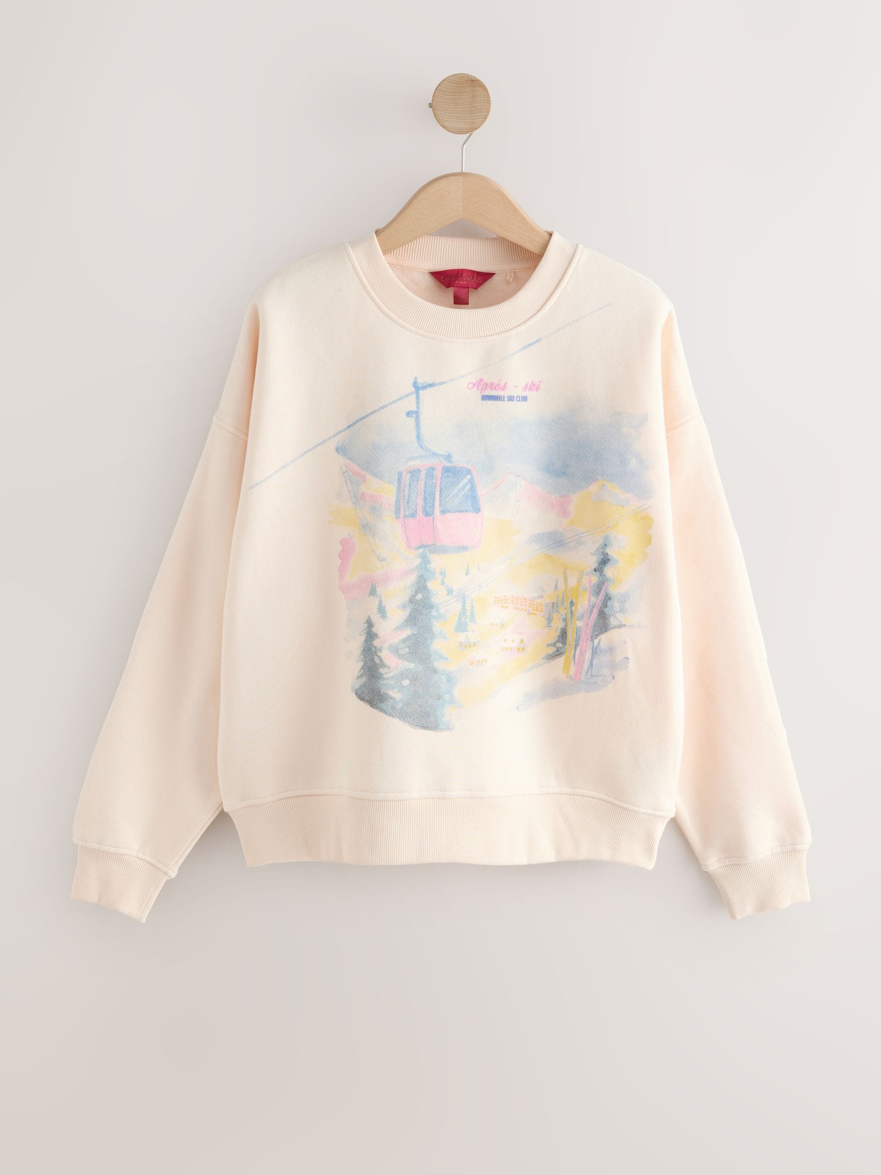 Ecru - Seizoensgebonden Kerstmis grafische ski-scenische lange mouwen ronde hals Sweatshirt