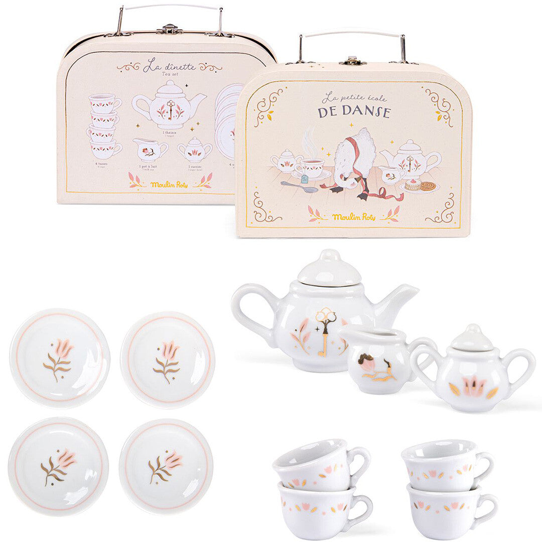 Moulin roty theeservies met koffer la petite école de danse | ilovespelgoed.nl