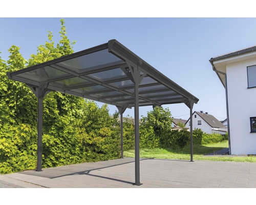Enkele carport WESTMANN plat dak 6 mm dubbelwandige polycarbonaatplaten 15 m² incl. regengoot 305 x 503 cm antraciet