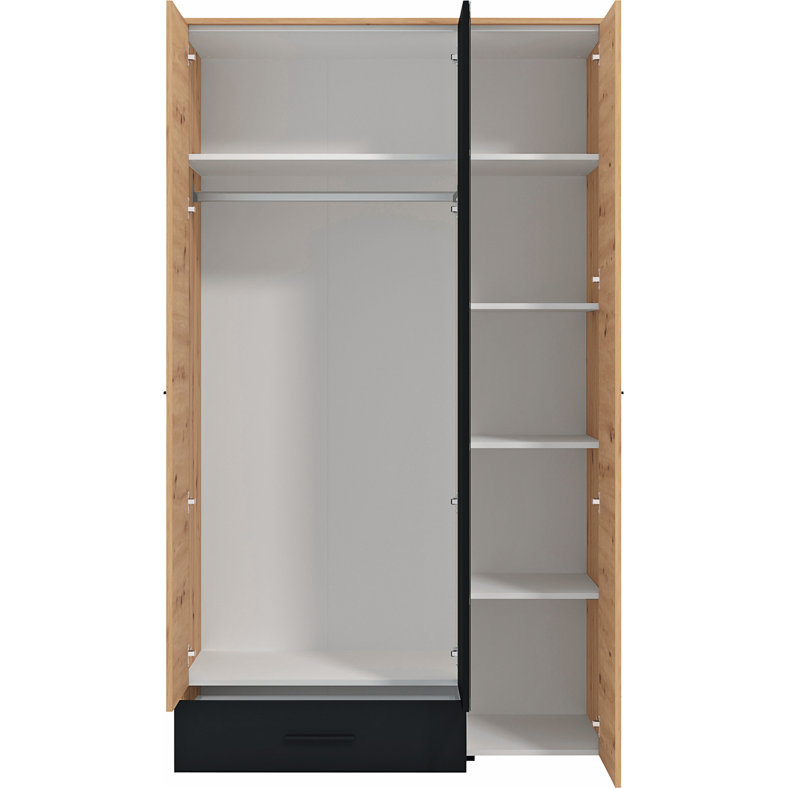 Schrank Varadero Melamin Artisan Eiche schwarz 119 x 204 x 53 cm, mit Spiegel