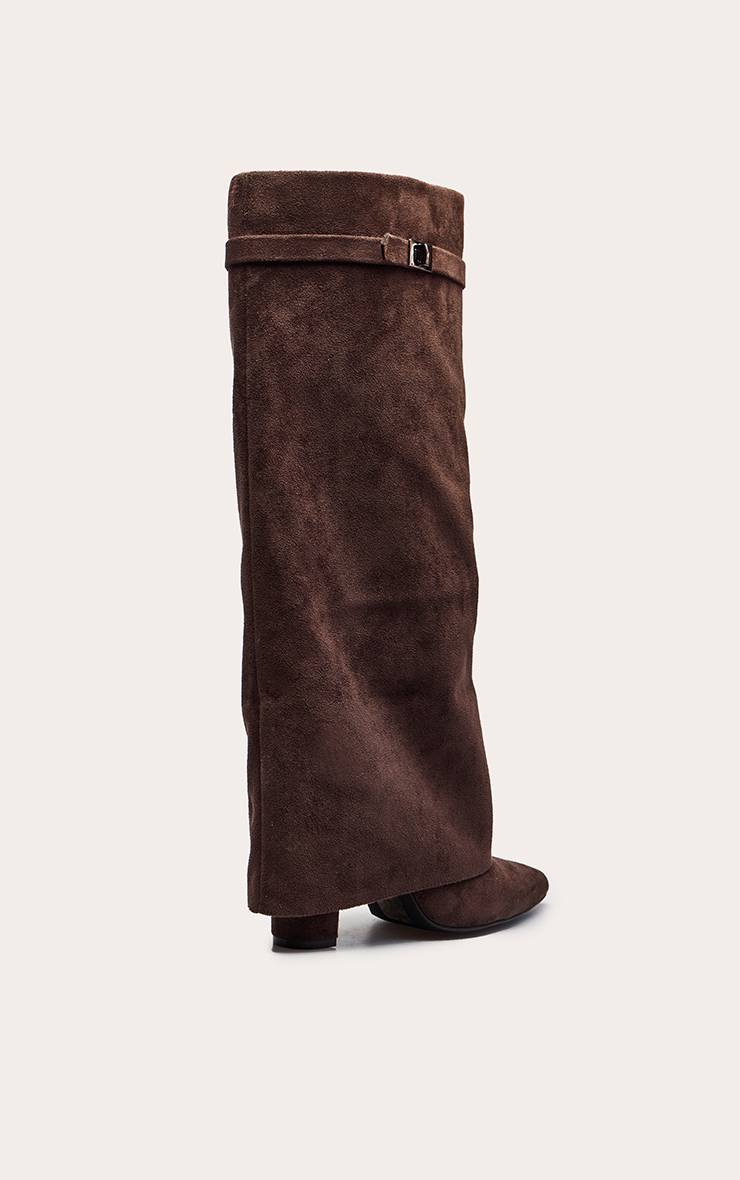 Chocolat Botte Haute À Talon Bloc En Faux Suède À Bout Pointu Avec Revers