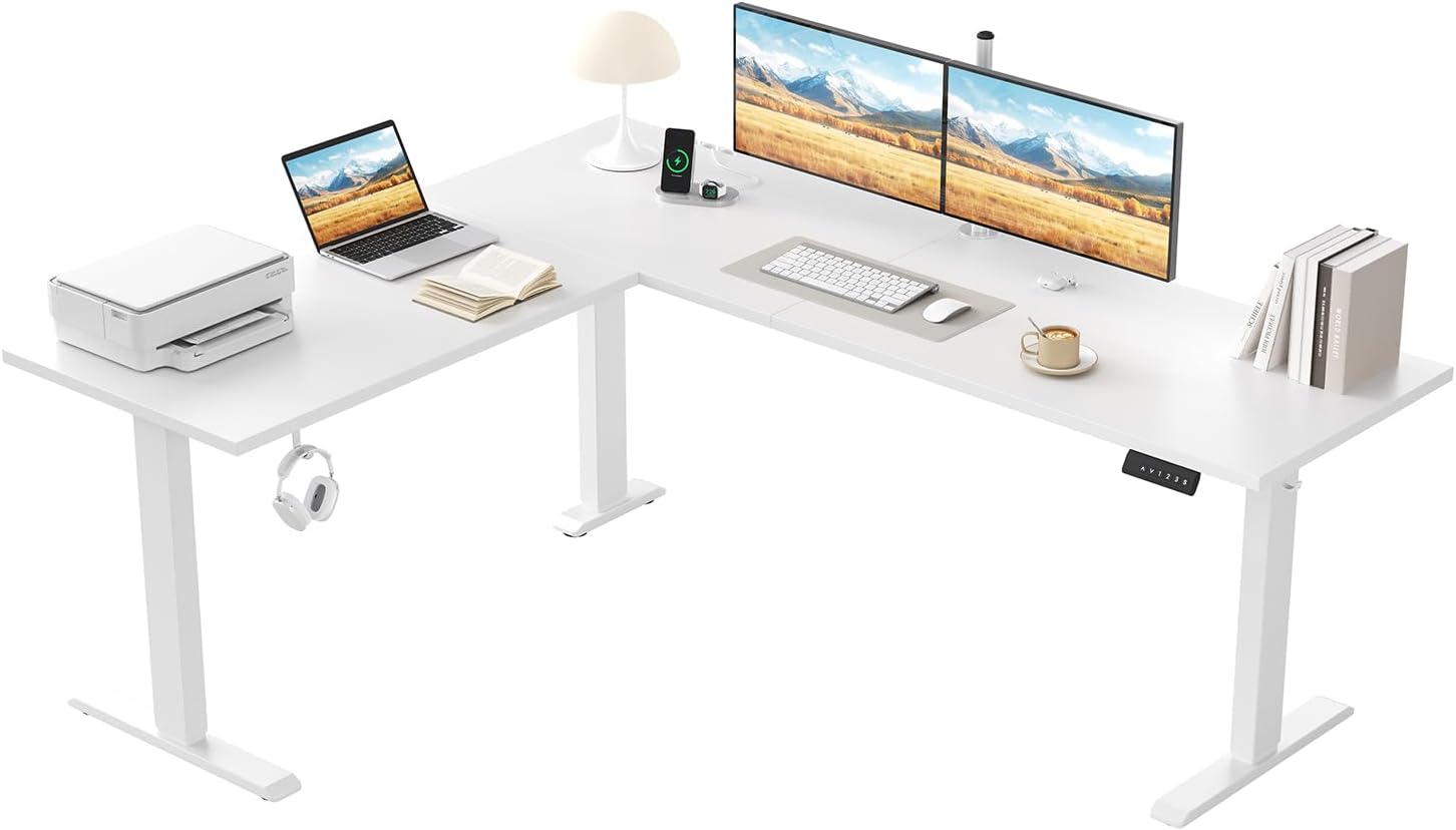 Klicelor L-förmiger Elektrischer Schreibtisch Höhenverstellbar, 150 x 125 cm L Form Stehschreibtisch mit 3 Memory-Funktionen und Antikollisionstechnologie, ergonomischer Computertisch, Weiß