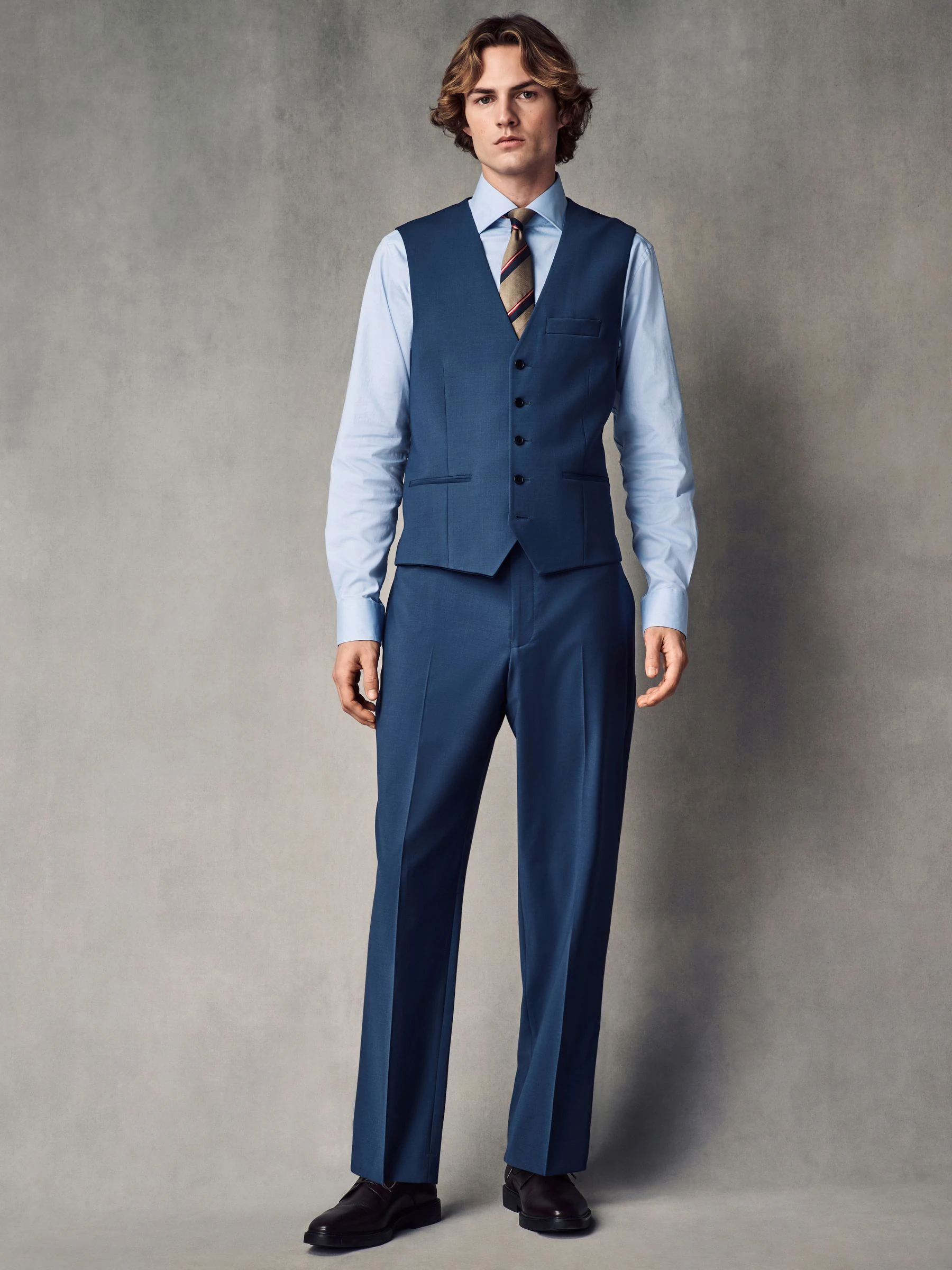 Blauw - Regular Fit Wool Blend Motionflex Waistcoat