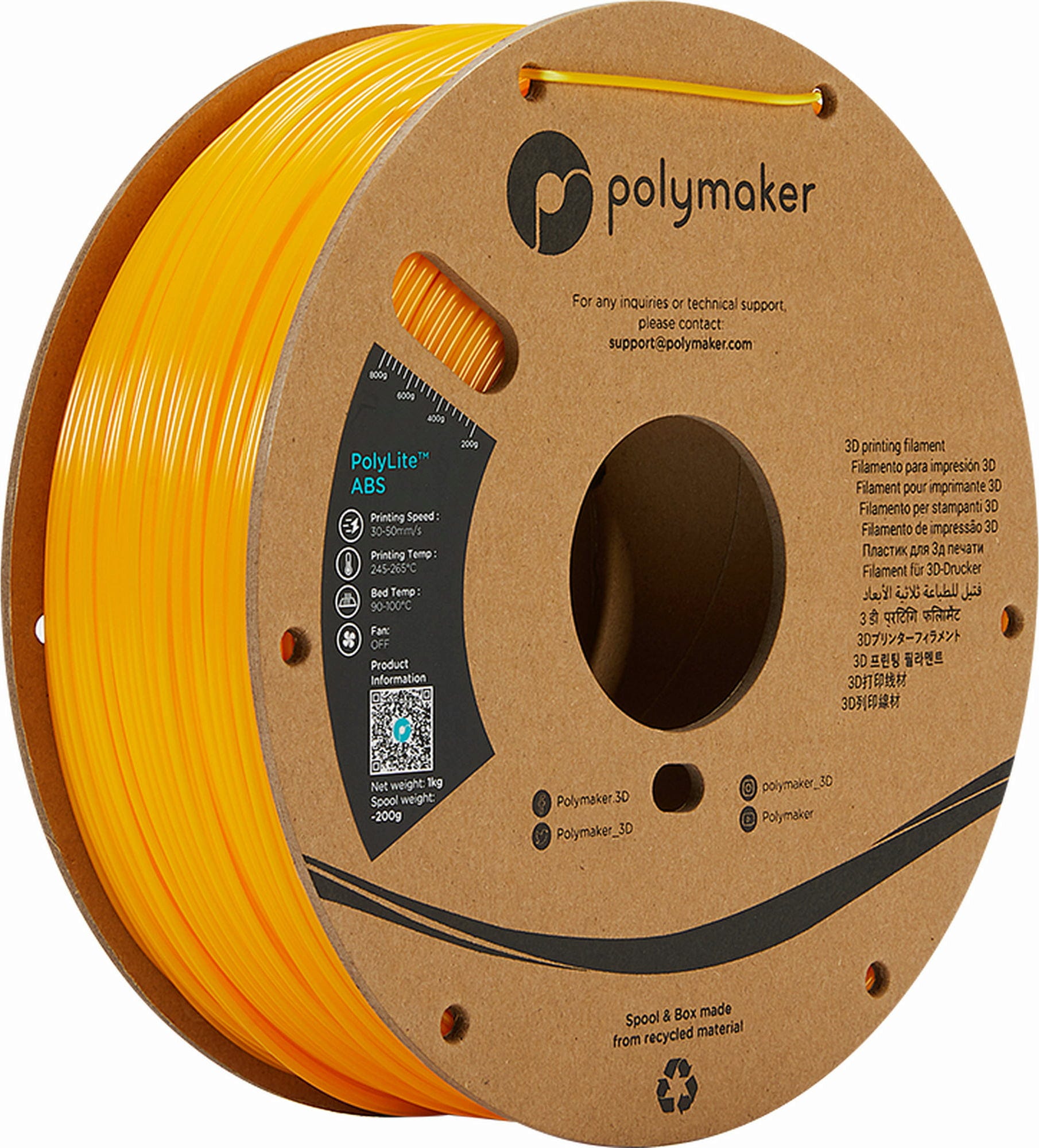 Polymaker  PolyLite ABS Gelb, 1,75 mm (1.000 g)    Außergewöhnliche Qualität mit PolyLite ABS in Gelb