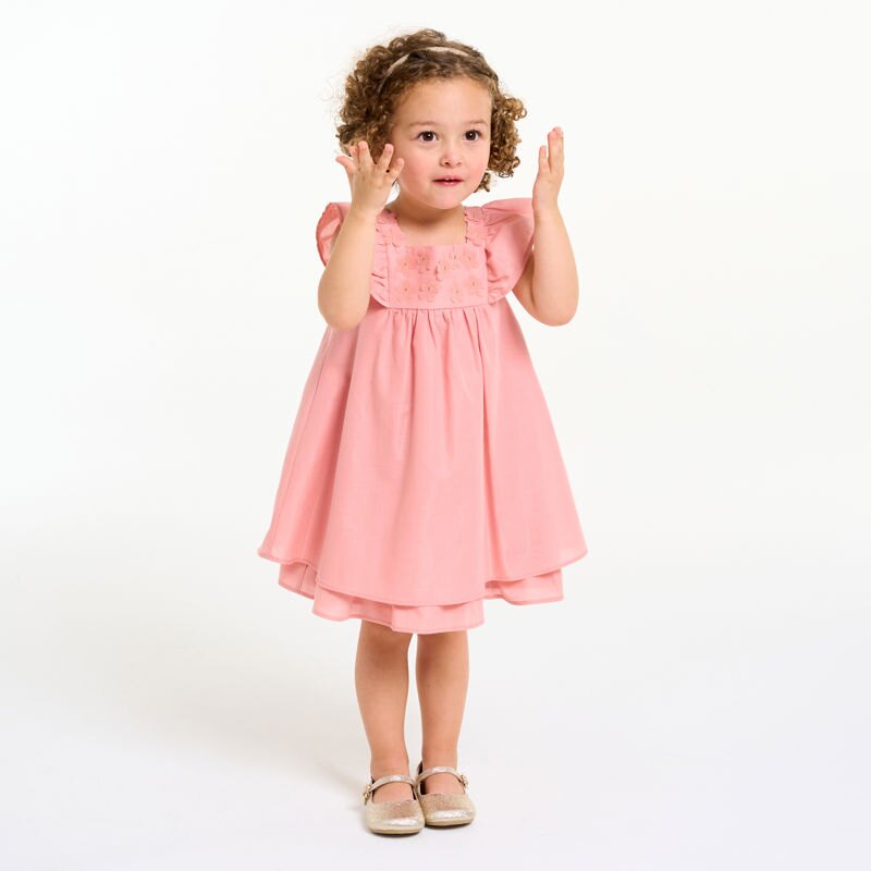 Robe chic plastron fleuri rose bébé fille Rose
