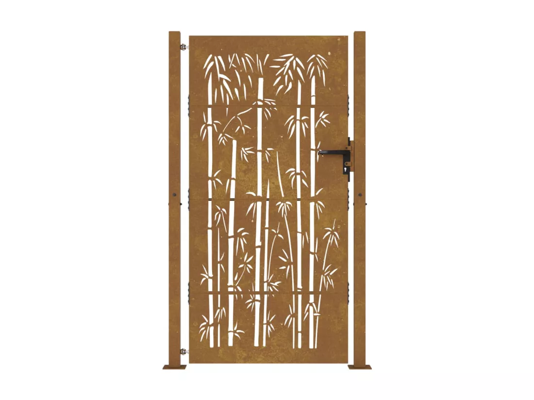 Portail de jardin 105x205 cm acier corten design de bambou