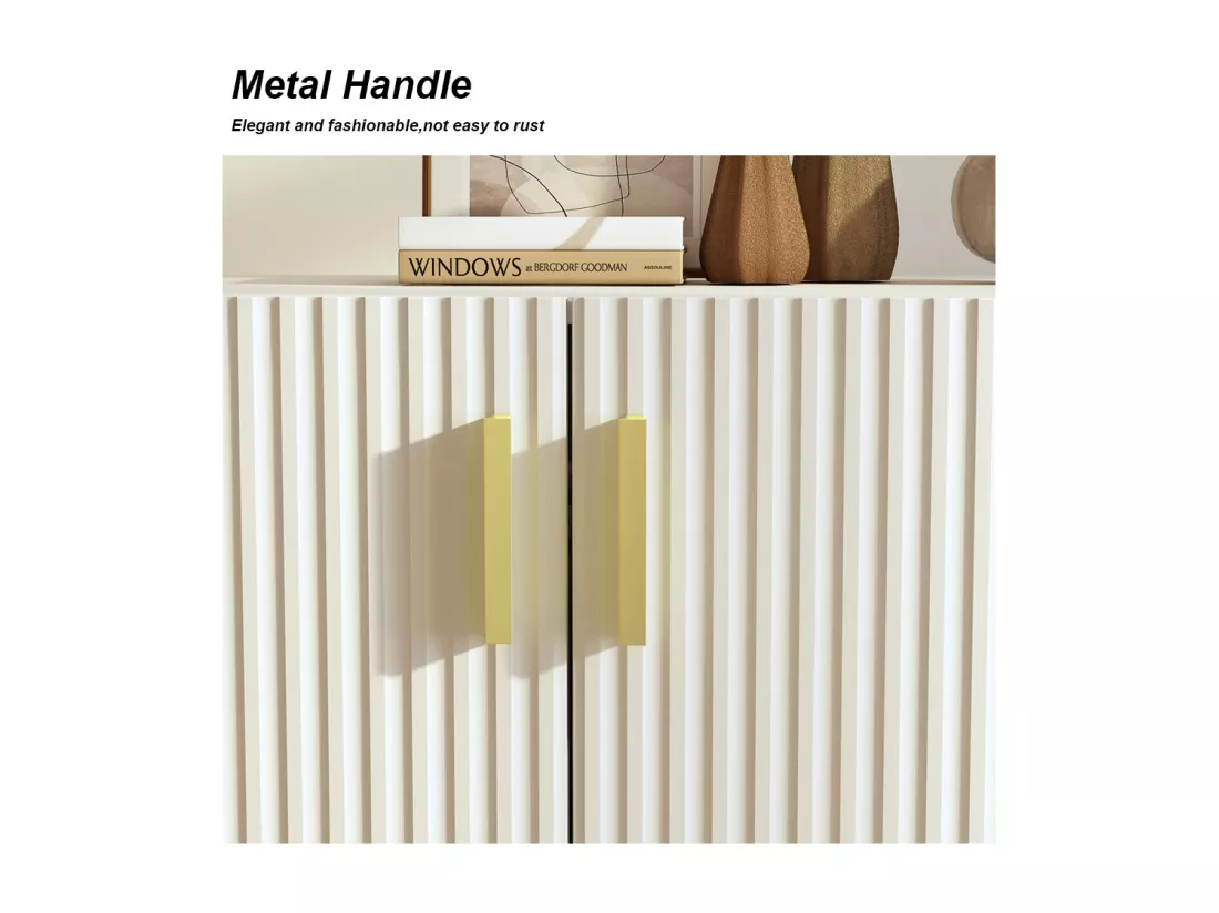 Buffet moderne armoire de rangement en Blanc poignée et pieds en métal 4 portes Chambre Salon 120x41x95cm