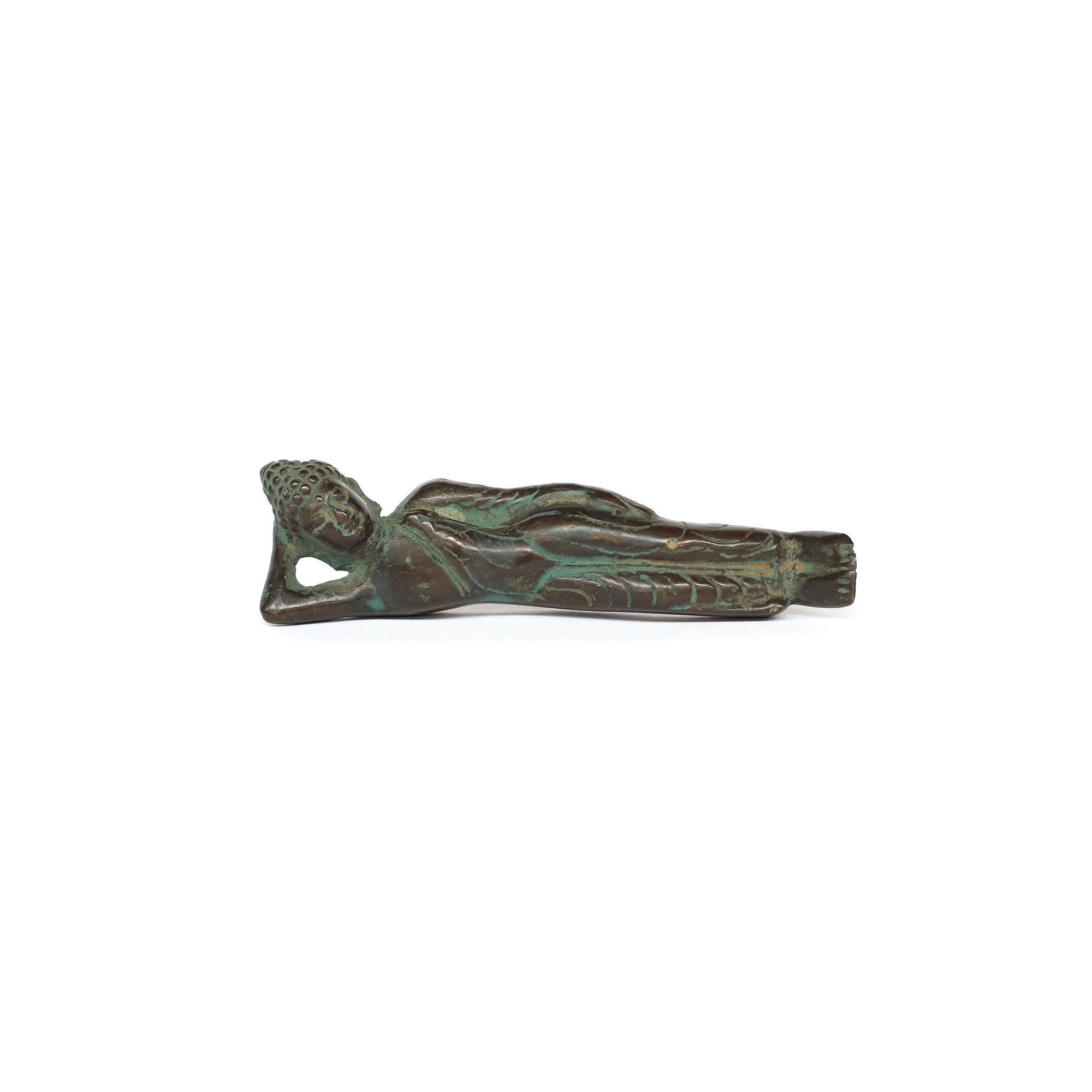 Bronze-Statuette 'liegender Buddha', B 9 cm, H 2,5 cm, L 1 cm von fischer's lagerhaus