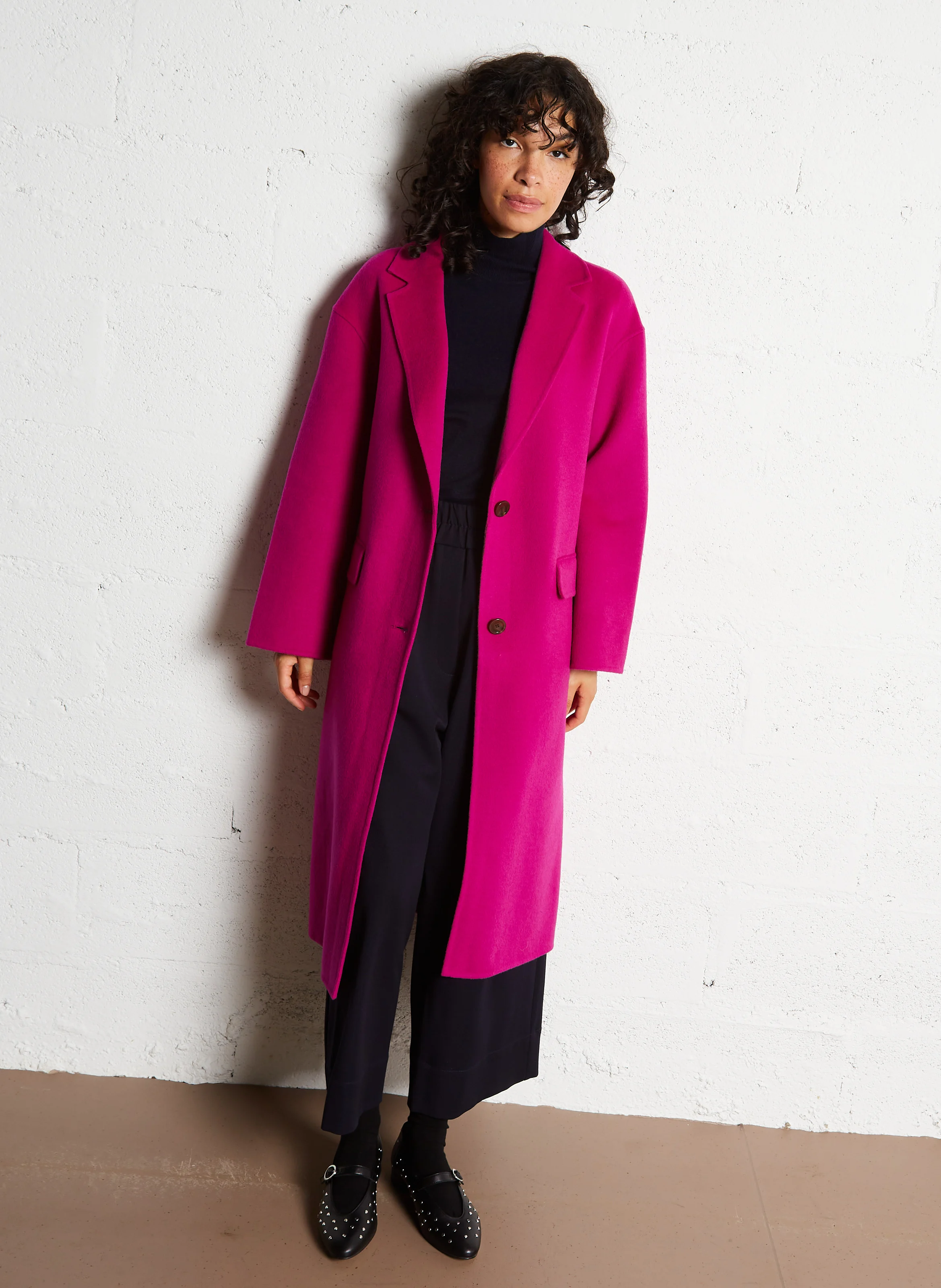 NERON - Manteau long en laine mélangée | Rose