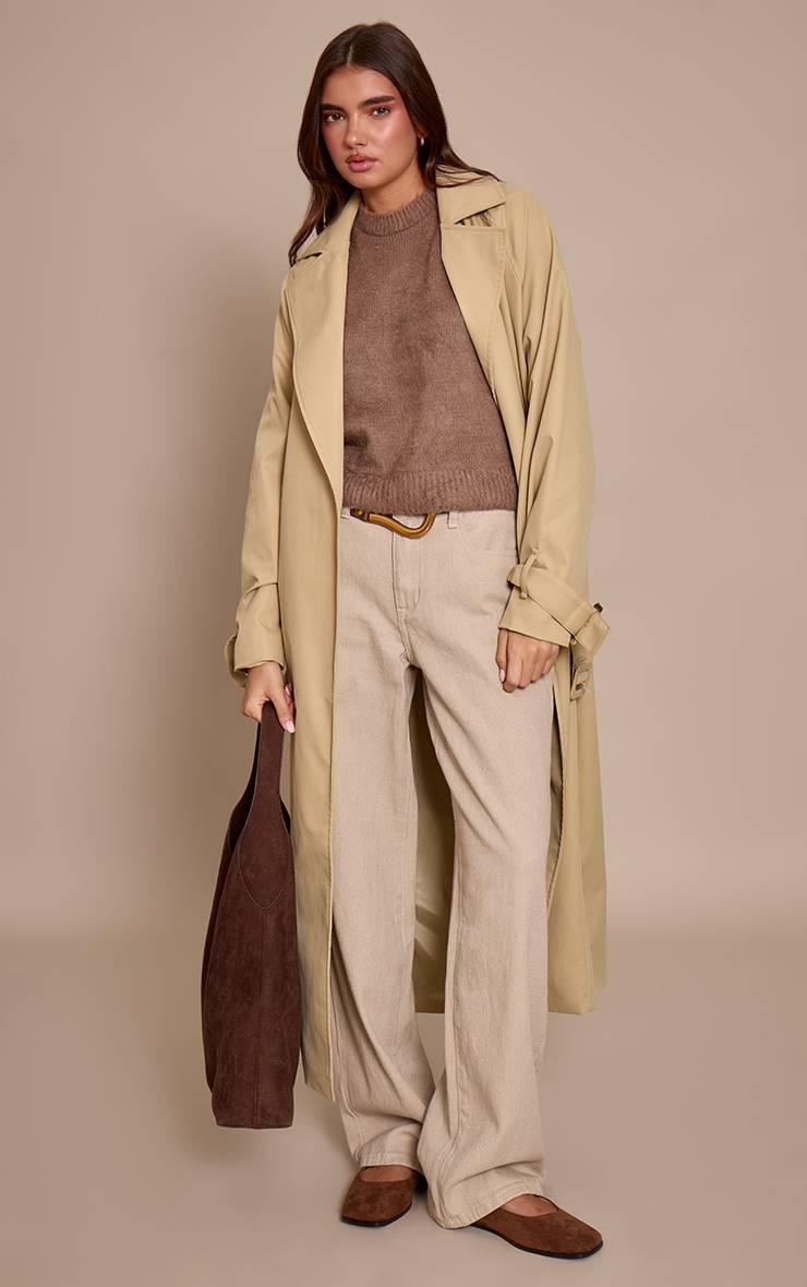 Taupe T-shirt En Maille Brossée